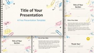 Grid Notebook Template for PowerPoint and Google Slides showing editable classroom slides with doodles and pastel accents.