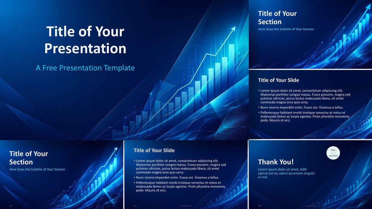 Growth Analytics Template for PowerPoint and Google Slides showing all slides with blue growth charts and editable layouts.