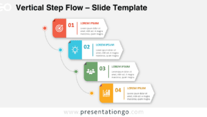 Vertical Step Flow PowerPoint diagram with four connected process stages, editable Office icons, and fully customizable layout for Google Slides.
