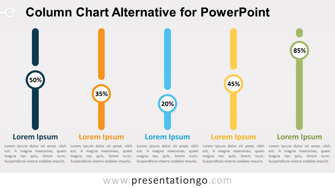 Column Chart Alternative for PowerPoint with five vertical percentage indicators, editable labels, and comparison text.