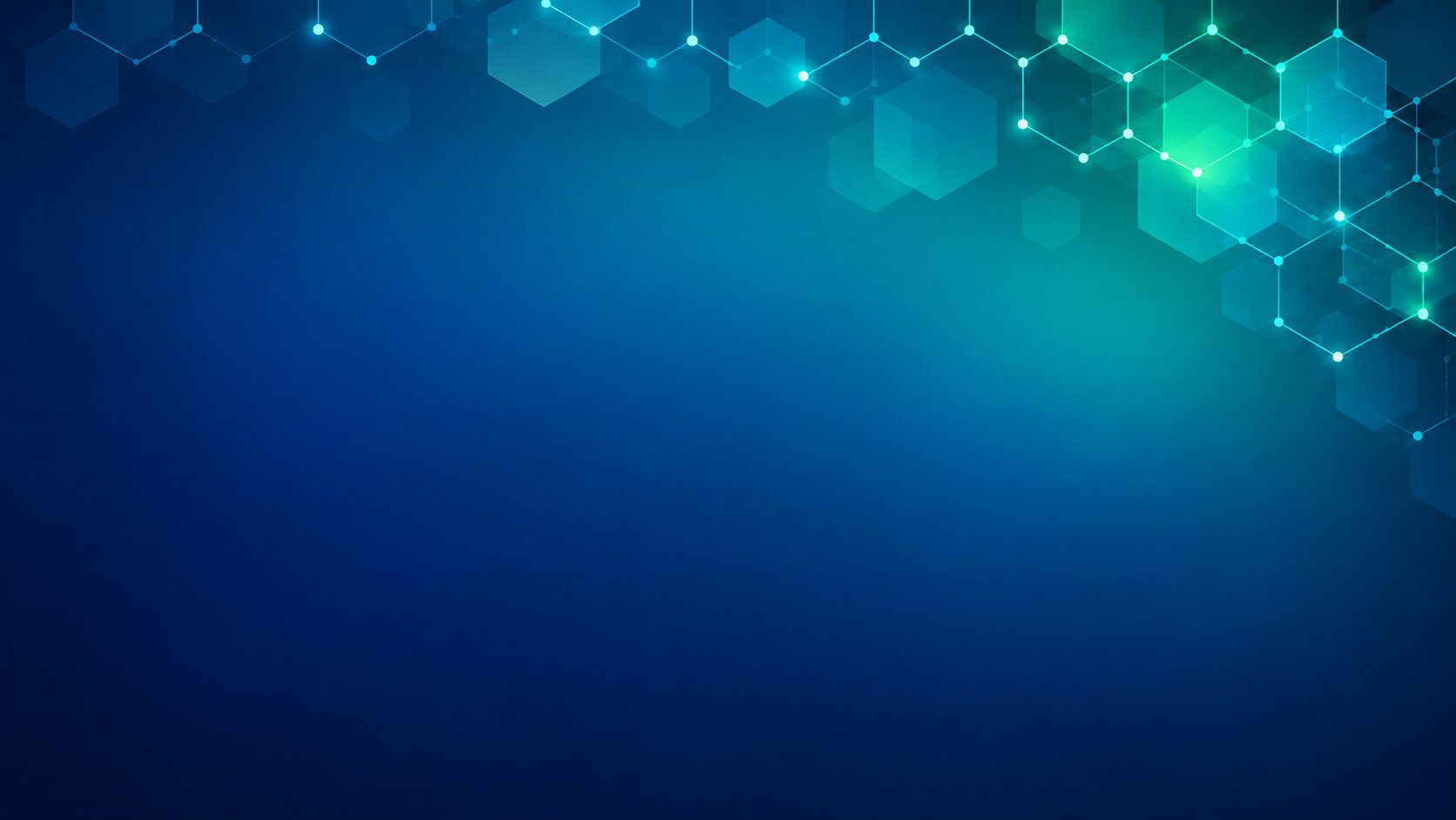 Matching teal and blue hexagons and network lines frame a spacious area for title and content slide text.